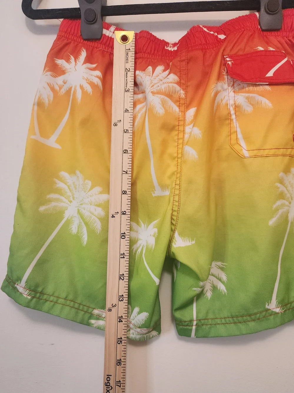 Boy's Size XL Gradient Palm-Print Swim Shorts - Orange/Yellow/Green